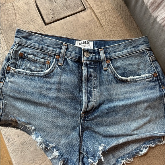 Agolde Parker Jean Shorts with High-Waisted Design and Distressed Hem - Picture 1 of 7